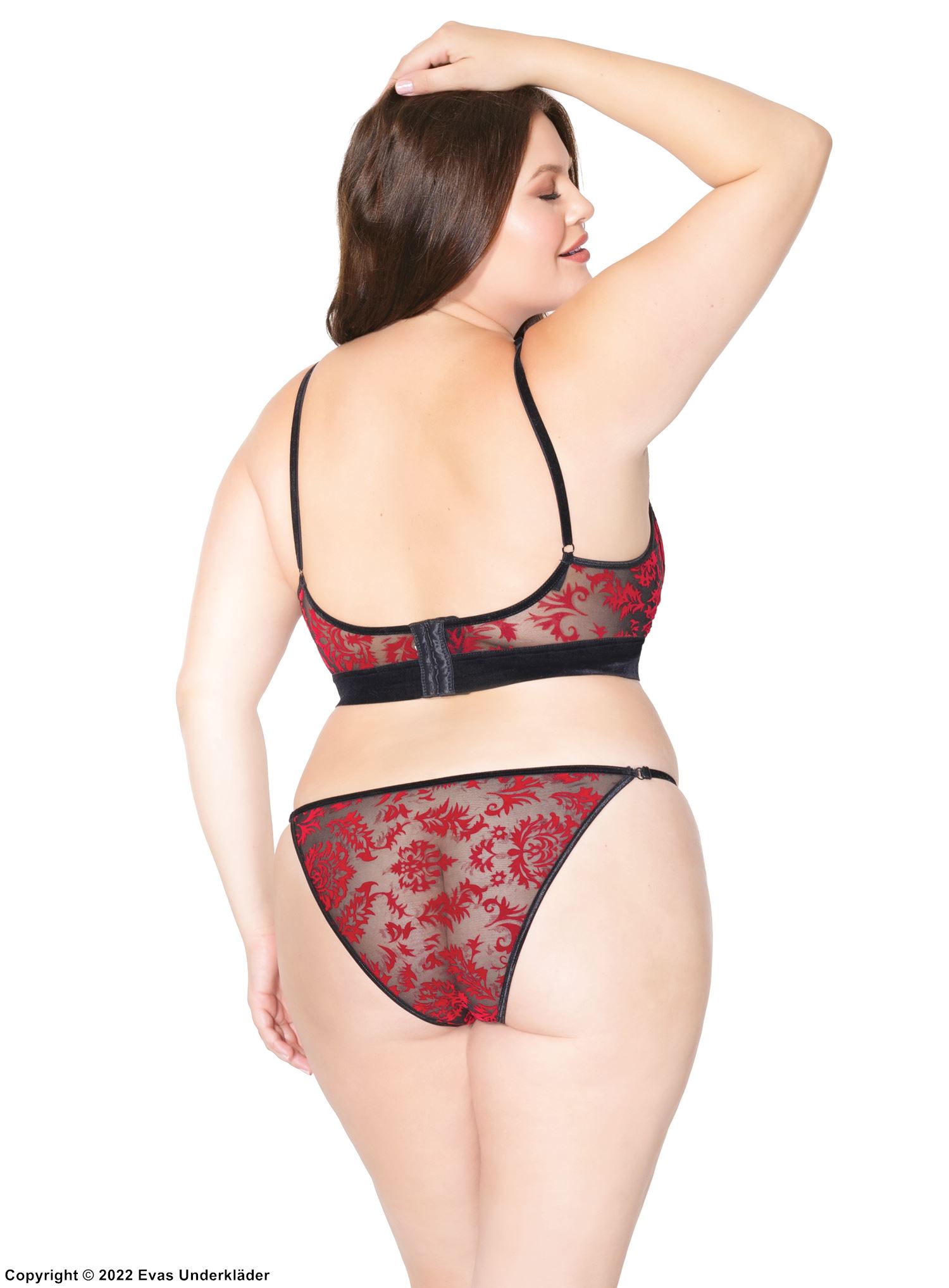 Romantisches Dessous-Set, Damast, transparente Einlagen, Samt, Plus Size